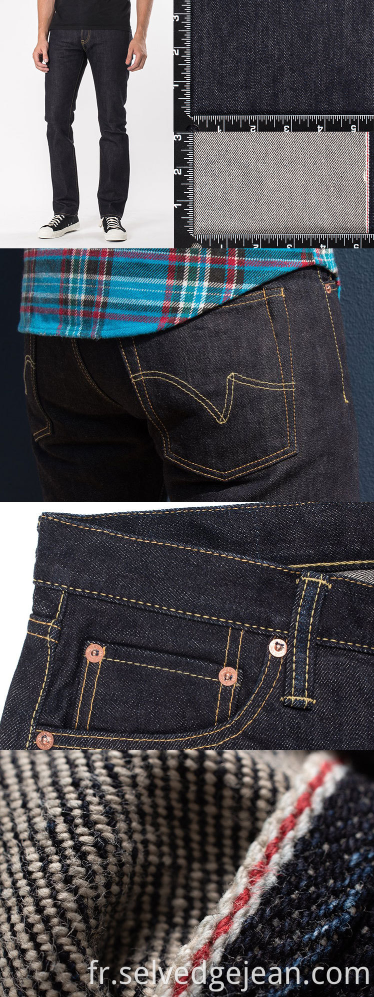Stock Lot 17oz Premium Heavy Denim Jeans Organic Selvedge Fabric Classic Cusered Cut